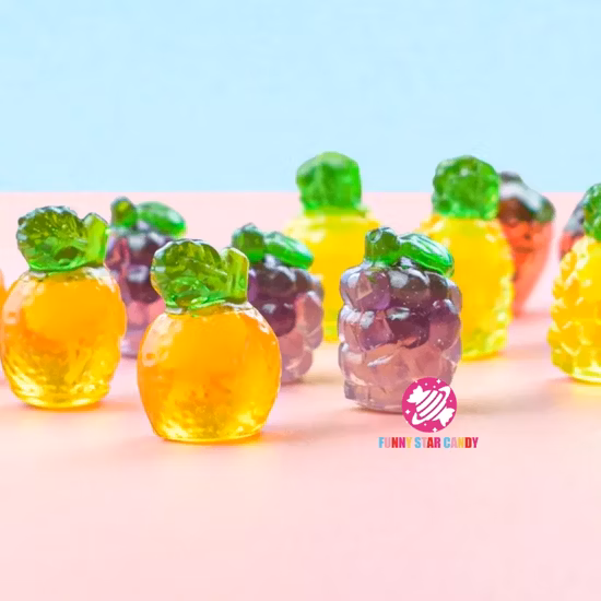 Wholesale Halal OEM Sugar Free 4D Fruit Shaped Juicy Center Soft Candy with Filling Gummy Candy