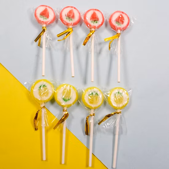 Atacado Halal Sortidas Frutas Brinquedo Doce Colorido Duro Pirulito De Açúcar Redondo